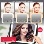 1 bolsa de almacenamiento de maquillaje impermeable con luz LED de gran capacidad con luz de espejo ajustable, con divisores ajustables, soporte duradero para brochas de maquillaje y espejo extraíble