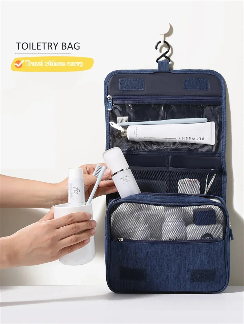 Neceser plegable, organizador, almacenamiento colgante, estuche de maquillaje para baño, bolsa de cosméticos, viaje para viajes de negocios