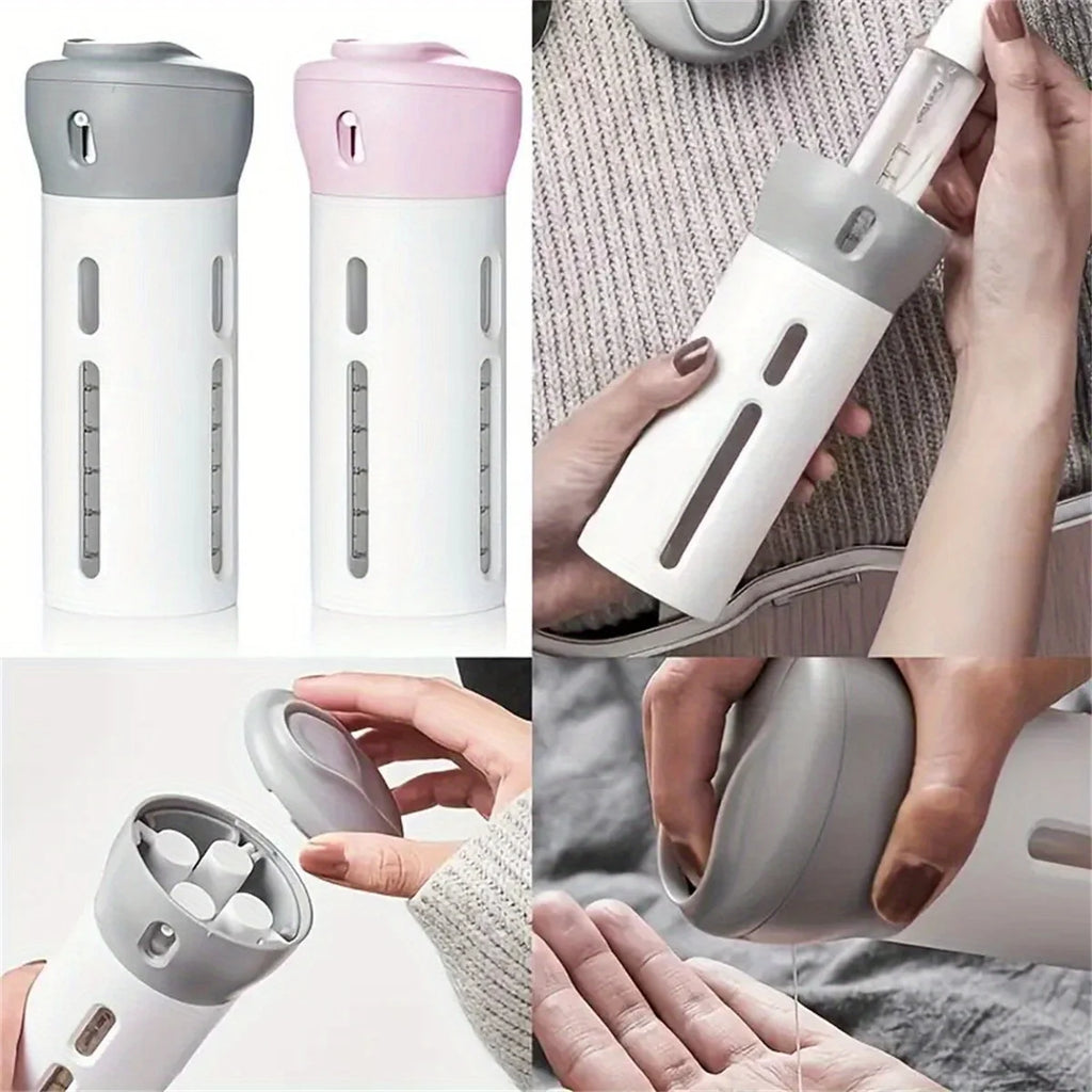 Dispensador de Viaje 4 en 1 | Botella Recargable para Shampoo, Gel, Loción y Acondicionador