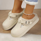 Zapatillas peludas de Eva impermeables para mujer, pantuflas cálidas de felpa.