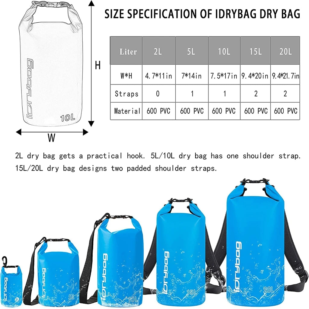 Bolsa Seca Impermeable Idrybag | Kayak, Rafting y Natación | 2L a 20L | 10 Colores