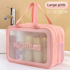 Bolsa de maquillaje de PU transparente doble con separación en seco y húmedo, bolsa de lavado portátil, bolsa de almacenamiento de cosméticos, artículos esenciales para viajes, fitness y natación