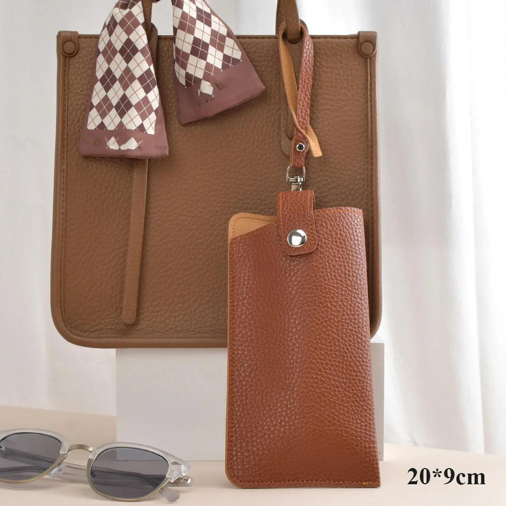 Bolsa de gafas de cuero PU con patrón de lichi suave, estuche Retro para gafas de sol, estuche portátil con marco para miopía, almacenamiento Simple para gafas