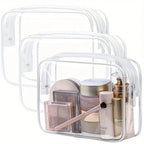Set de 3 Bolsas de Maquillaje Transparentes con Borde de Color | Organizador de Viaje