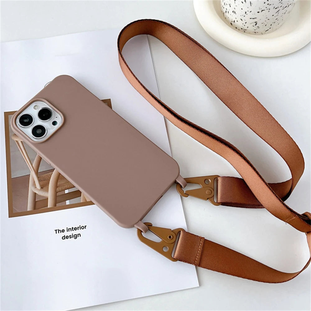 Funda de silicona mate con cordón y correa para collar cruzado para iPhone 17 16 15 14 Pro Max 11 12 13 XR X XS 8 Plus