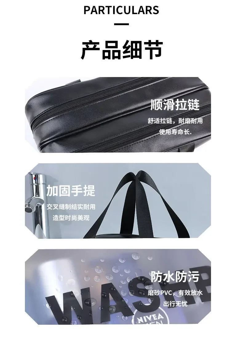 Bolsa de maquillaje de PU transparente doble con separación en seco y húmedo, bolsa de lavado portátil, bolsa de almacenamiento de cosméticos, artículos esenciales para viajes, fitness y natación