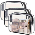 Set de 3 Bolsas de Maquillaje Transparentes con Borde de Color | Organizador de Viaje