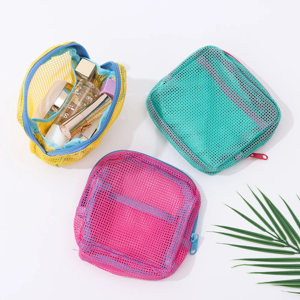 Bolsa de Maquillaje de Malla | Colores Vibrantes | Gran Capacidad | Estuche de Tocador