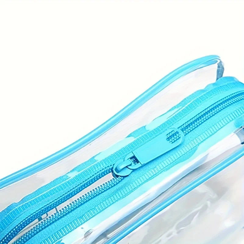 Set de 3 Bolsas de Maquillaje Transparentes con Borde de Color | Organizador de Viaje