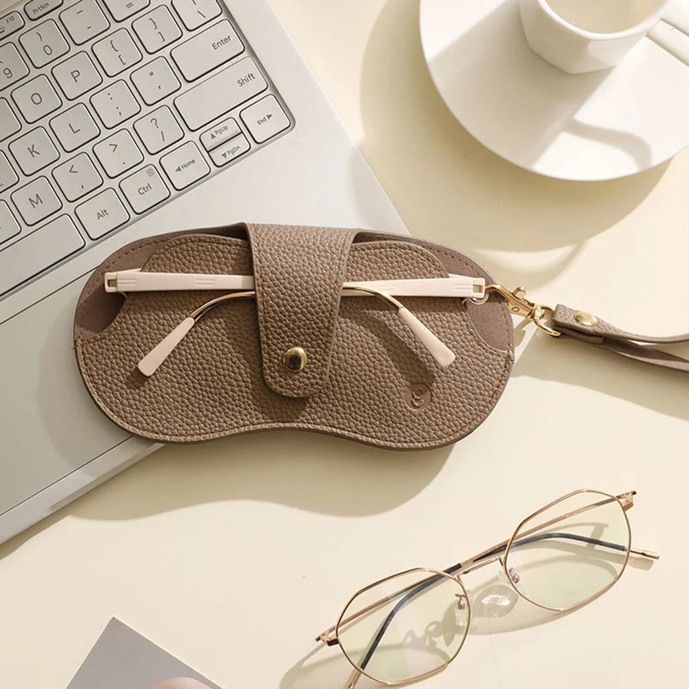 Bolsa de gafas de cuero PU con patrón de lichi suave, estuche Retro para gafas de sol, estuche portátil con marco para miopía, almacenamiento Simple para gafas