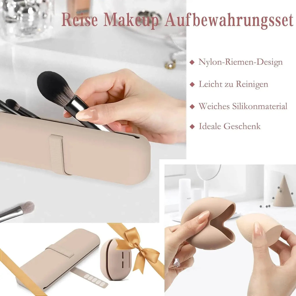 Soporte para brochas de maquillaje de viaje, bolsa para brochas cosméticas de silicona, estuche para esponja de maquillaje, herramientas de maquillaje portátiles impermeables para mujeres y niñas