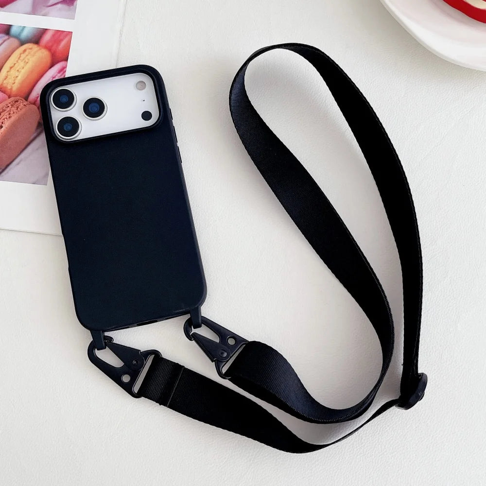 Funda de silicona mate con cordón y correa para collar cruzado para iPhone 17 16 15 14 Pro Max 11 12 13 XR X XS 8 Plus