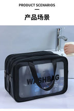 Bolsa de maquillaje de PU transparente doble con separación en seco y húmedo, bolsa de lavado portátil, bolsa de almacenamiento de cosméticos, artículos esenciales para viajes, fitness y natación