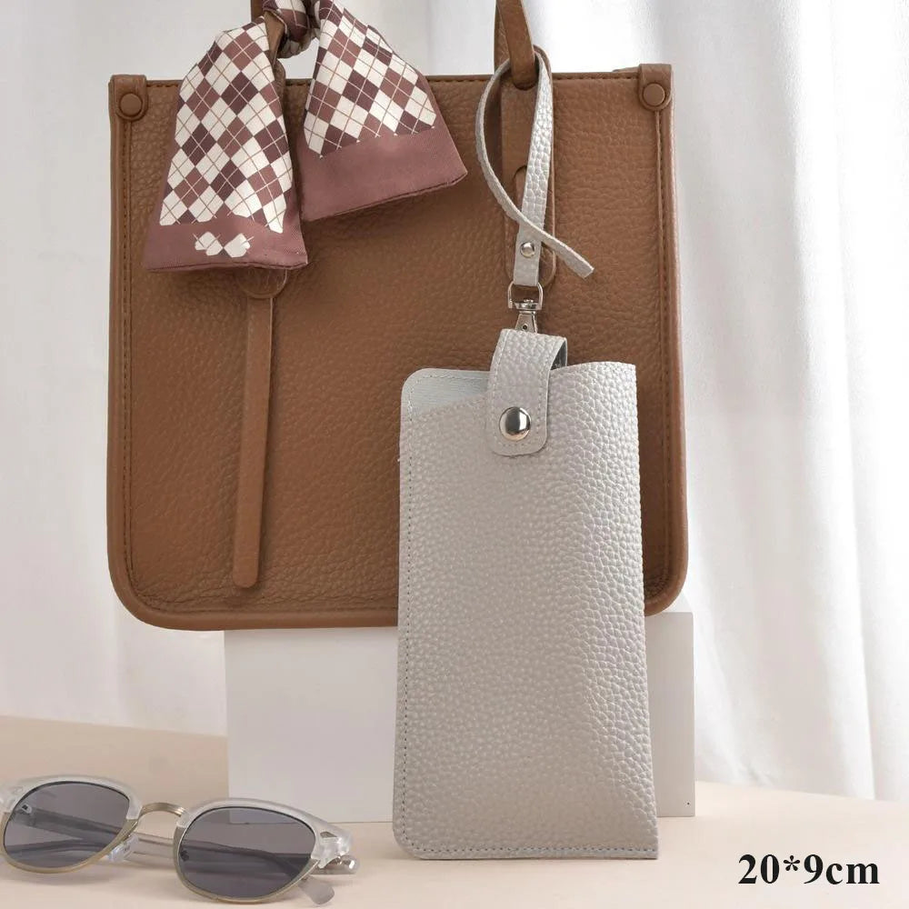 Bolsa de gafas de cuero PU con patrón de lichi suave, estuche Retro para gafas de sol, estuche portátil con marco para miopía, almacenamiento Simple para gafas
