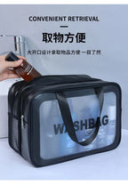 Bolsa de maquillaje de PU transparente doble con separación en seco y húmedo, bolsa de lavado portátil, bolsa de almacenamiento de cosméticos, artículos esenciales para viajes, fitness y natación
