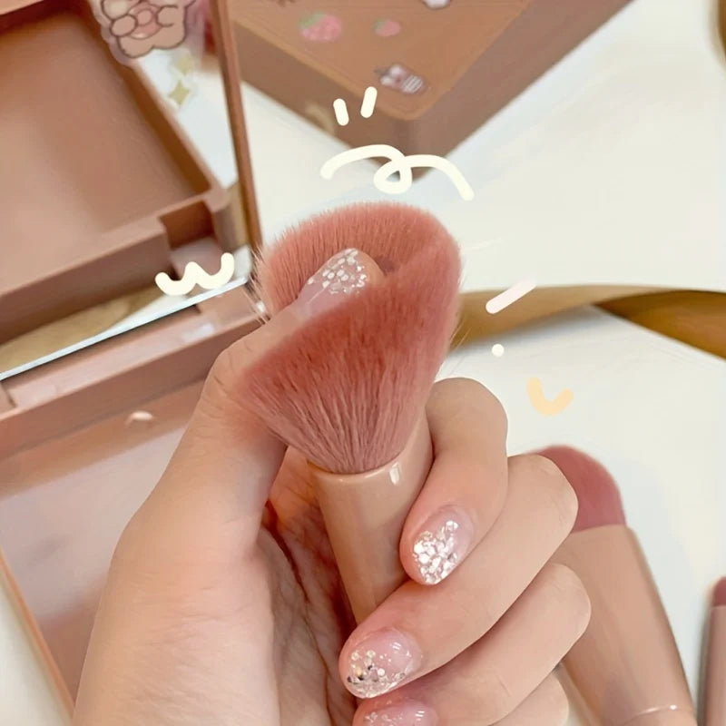 Juego de brochas de maquillaje portátiles de 5 piezas con espejo - Kit de viaje plegable, mini juego de brochas de maquillaje Juego de brochas de maquillaje de viaje