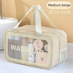 Bolsa de maquillaje de PU transparente doble con separación en seco y húmedo, bolsa de lavado portátil, bolsa de almacenamiento de cosméticos, artículos esenciales para viajes, fitness y natación