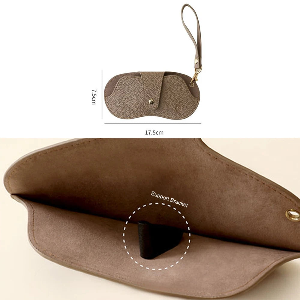 Bolsa de gafas de cuero PU con patrón de lichi suave, estuche Retro para gafas de sol, estuche portátil con marco para miopía, almacenamiento Simple para gafas