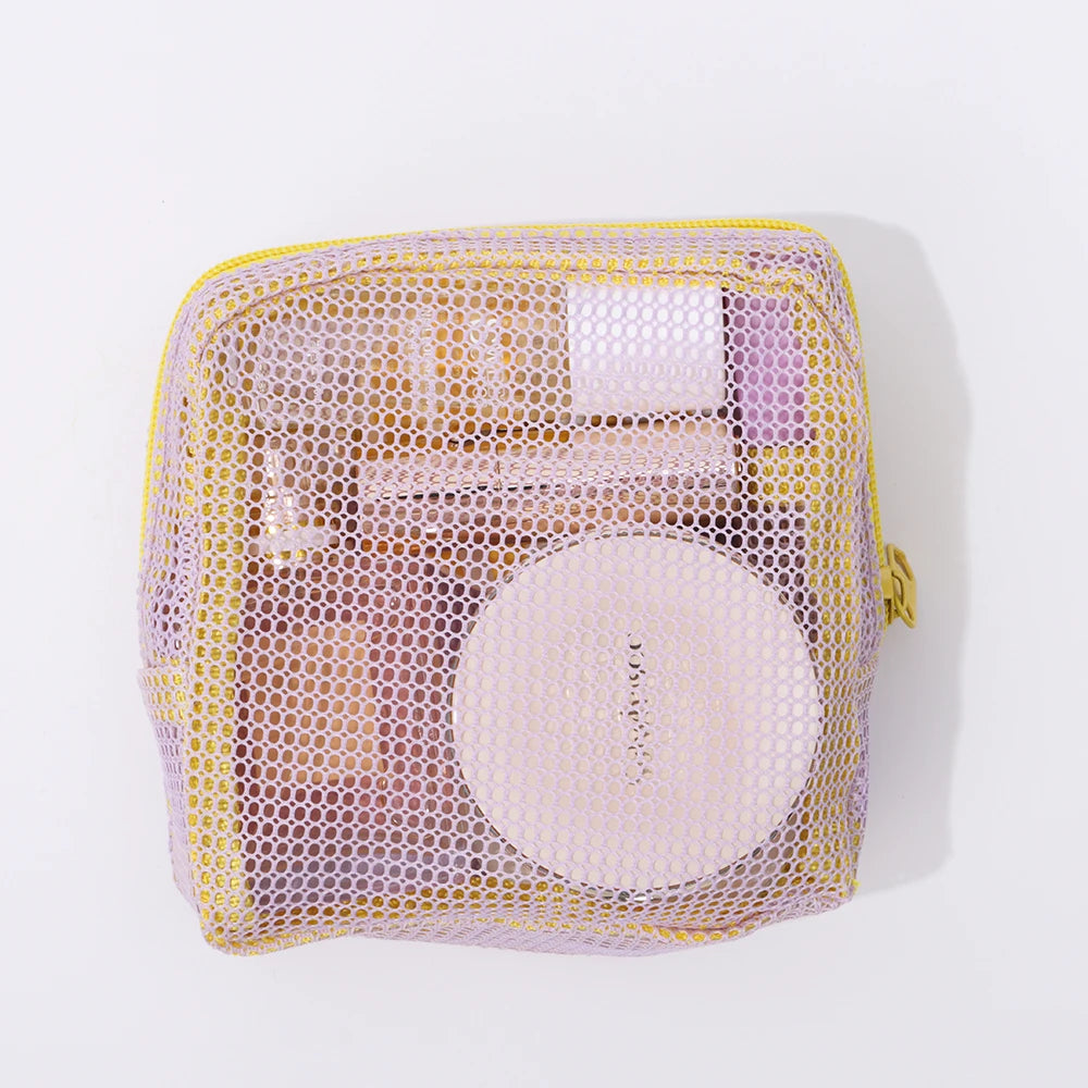 Bolsa de Maquillaje de Malla | Colores Vibrantes | Gran Capacidad | Estuche de Tocador