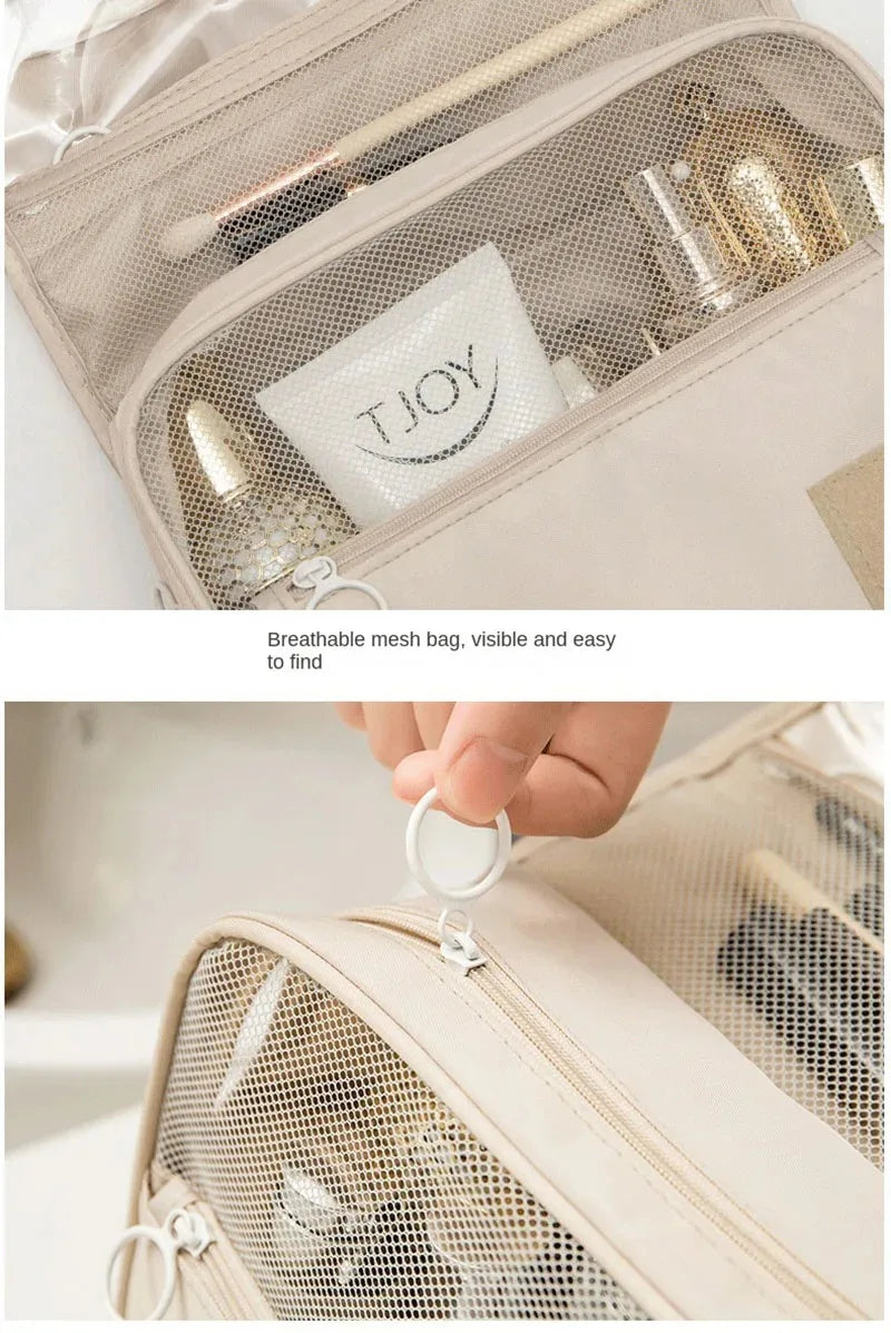 Bolsa de maquillaje de viaje de alta calidad, organizador de artículos de tocador impermeable, Neceser para mujer, bolsa de lavado con gancho para baño, bolsa de almacenamiento de maquillaje con gancho