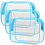 Set de 3 Bolsas de Maquillaje Transparentes con Borde de Color | Organizador de Viaje