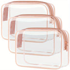 Set de 3 Bolsas de Maquillaje Transparentes con Borde de Color | Organizador de Viaje