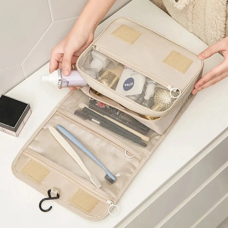 Bolsa de maquillaje de viaje de alta calidad, organizador de artículos de tocador impermeable, Neceser para mujer, bolsa de lavado con gancho para baño, bolsa de almacenamiento de maquillaje con gancho