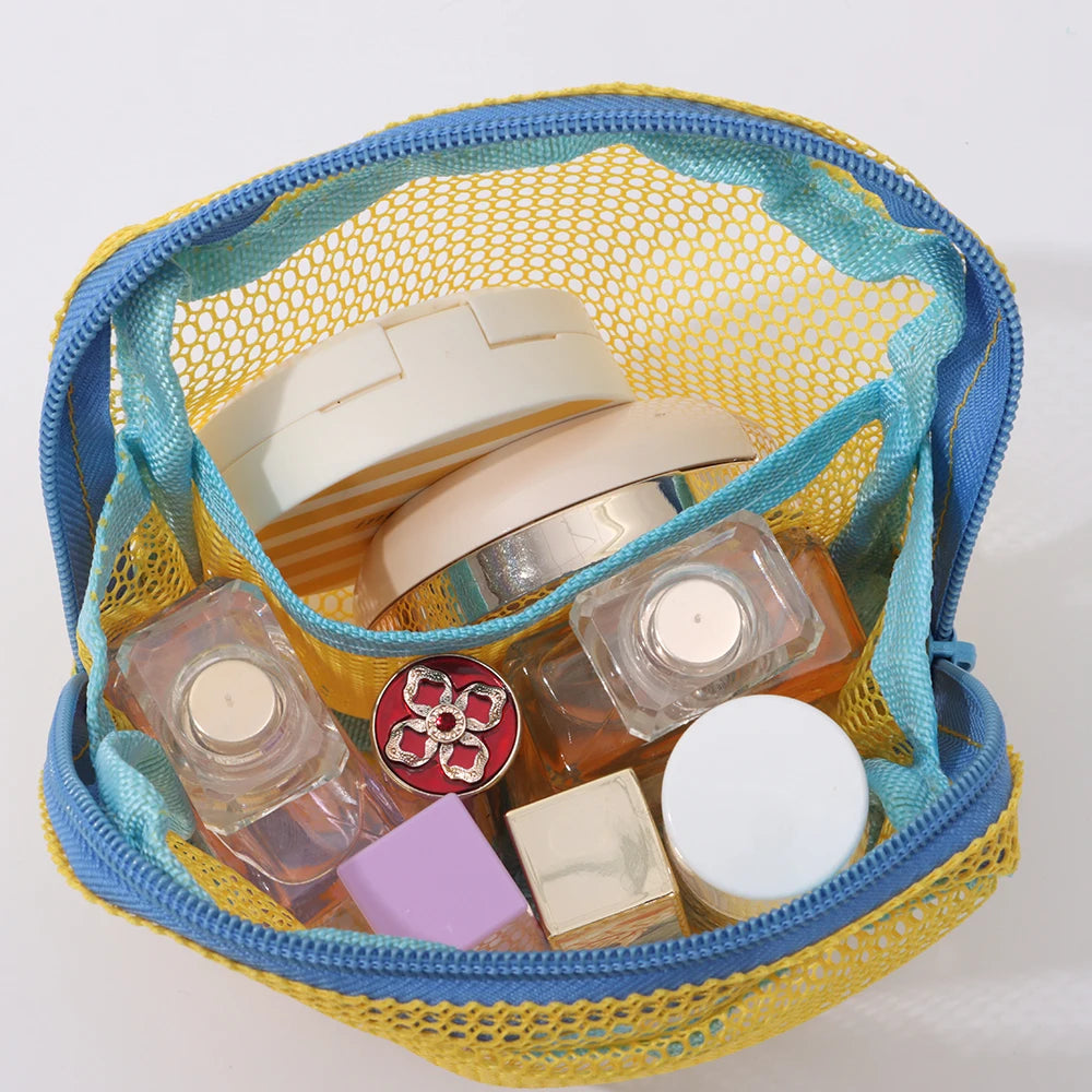 Bolsa de Maquillaje de Malla | Colores Vibrantes | Gran Capacidad | Estuche de Tocador