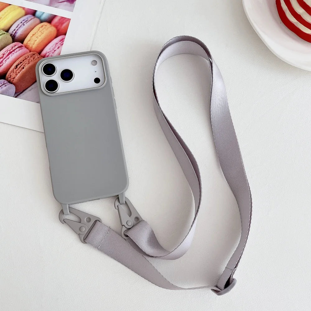Funda de silicona mate con cordón y correa para collar cruzado para iPhone 17 16 15 14 Pro Max 11 12 13 XR X XS 8 Plus