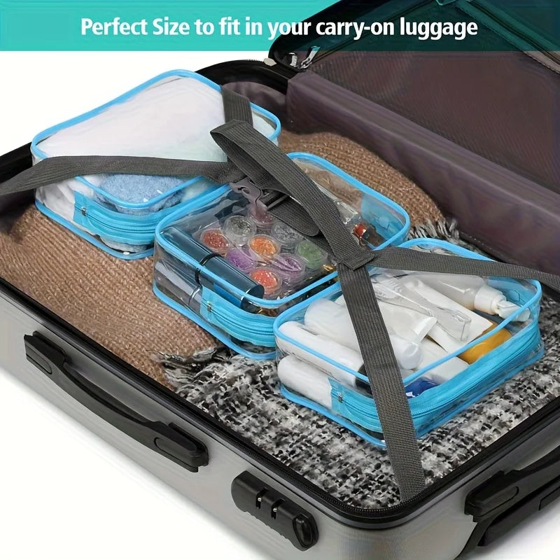 Set de 3 Bolsas de Maquillaje Transparentes con Borde de Color | Organizador de Viaje