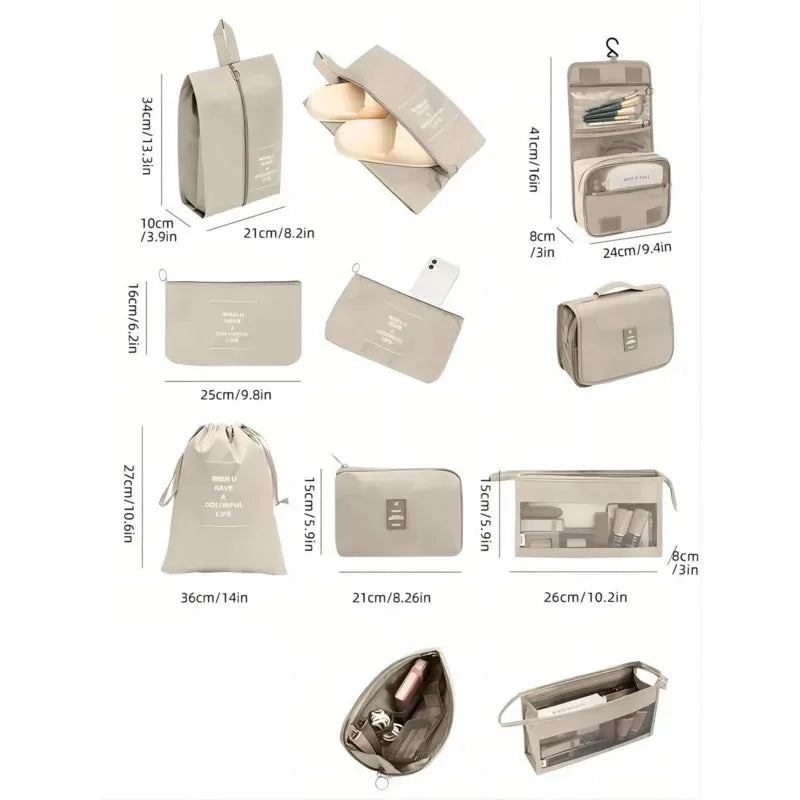 Conjunto de viaje, bolsas de almacenamiento, cubos de embalaje, dormitorios para estudiantes, bolsas de clasificación de ropa, artículos de tocador digitales, bolsa organizadora de zapatos