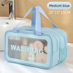 Bolsa de maquillaje de PU transparente doble con separación en seco y húmedo, bolsa de lavado portátil, bolsa de almacenamiento de cosméticos, artículos esenciales para viajes, fitness y natación