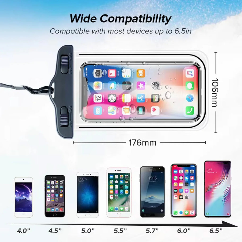 Funda Impermeable Transparente para Teléfono Móvil, con Correa para el Cuello, Táctil, para Playa, Natación y Actividades al Aire Libre
