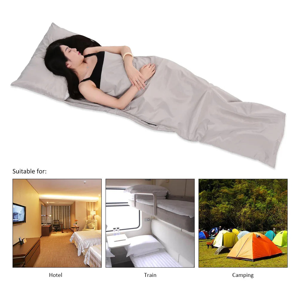 Viajes al aire libre Camping senderismo poliéster Pongee saco de dormir saludable forro con funda de almohada viaje de negocios ligero Hotel