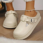 Zapatillas peludas de Eva impermeables para mujer, pantuflas cálidas de felpa.
