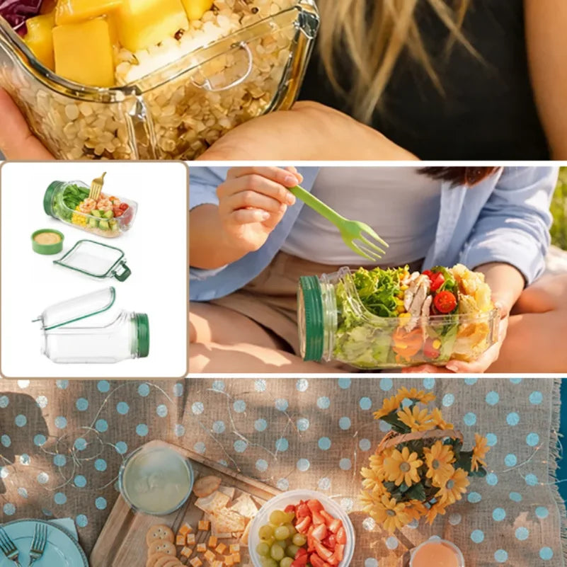 Contenedor para Ensaladas con Compartimento para Aderezo