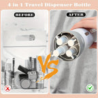 Dispensador de Viaje 4 en 1 | Botella Recargable para Shampoo, Gel, Loción y Acondicionador