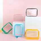 Set de 3 Bolsas de Maquillaje Transparentes con Borde de Color | Organizador de Viaje