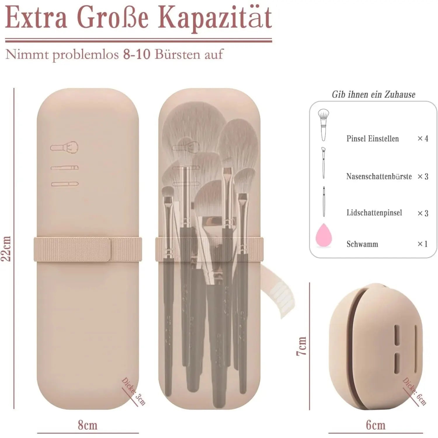 Soporte para brochas de maquillaje de viaje, bolsa para brochas cosméticas de silicona, estuche para esponja de maquillaje, herramientas de maquillaje portátiles impermeables para mujeres y niñas