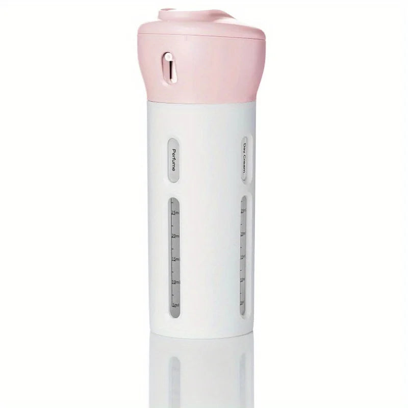 Dispensador de Viaje 4 en 1 | Botella Recargable para Shampoo, Gel, Loción y Acondicionador