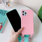 Funda de silicona mate con cordón y correa para collar cruzado para iPhone 17 16 15 14 Pro Max 11 12 13 XR X XS 8 Plus
