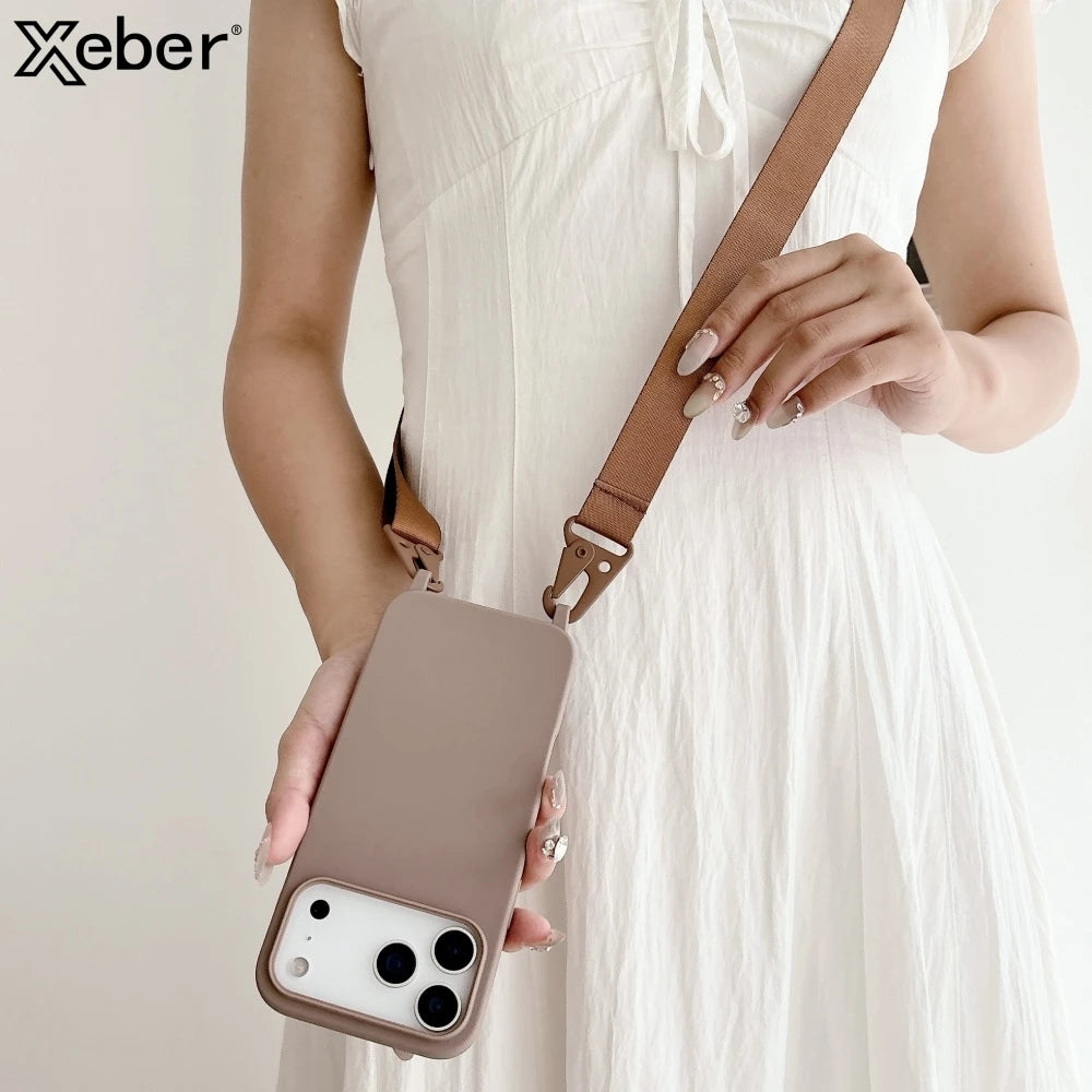 Funda de silicona mate con cordón y correa para collar cruzado para iPhone 17 16 15 14 Pro Max 11 12 13 XR X XS 8 Plus