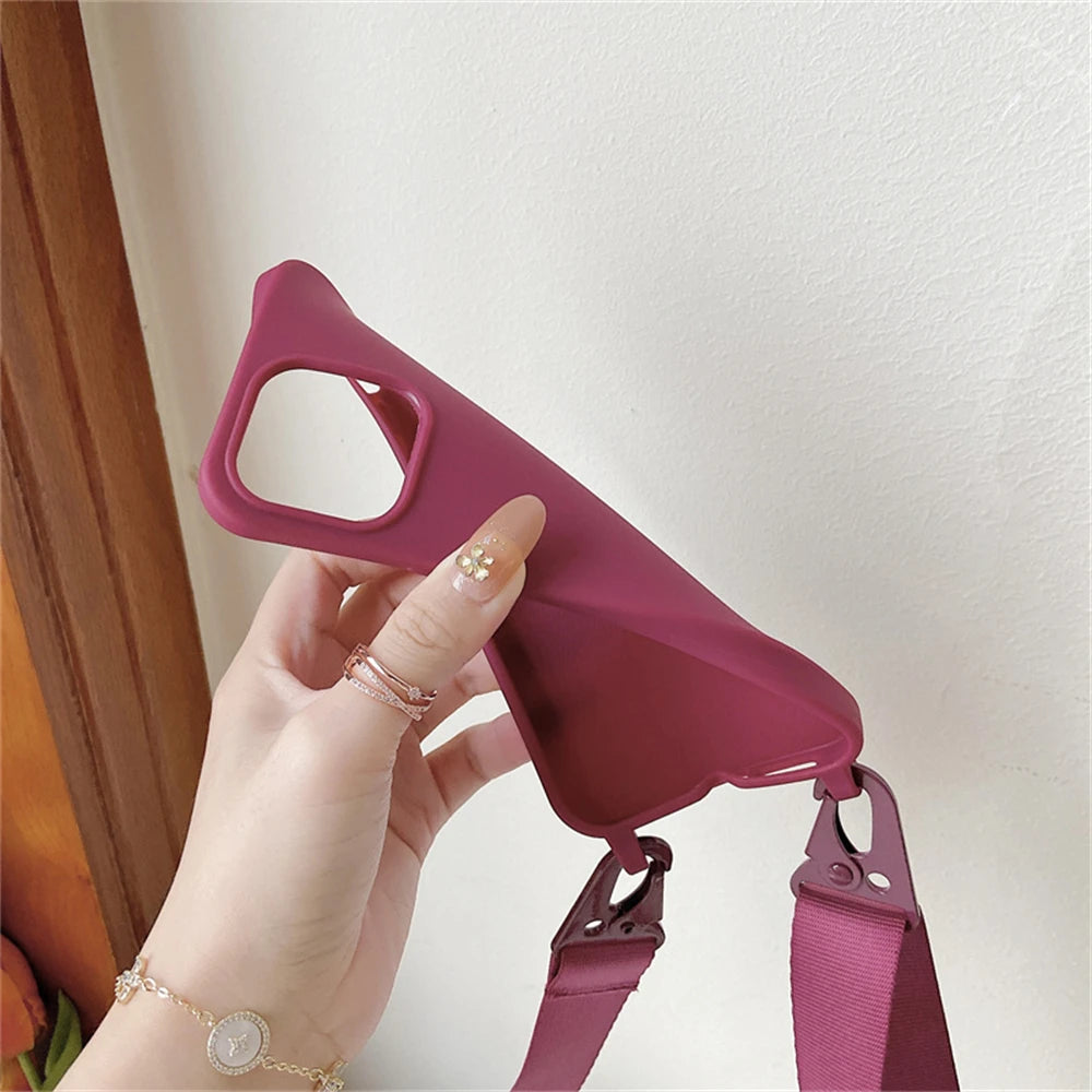 Funda de silicona mate con cordón y correa para collar cruzado para iPhone 17 16 15 14 Pro Max 11 12 13 XR X XS 8 Plus