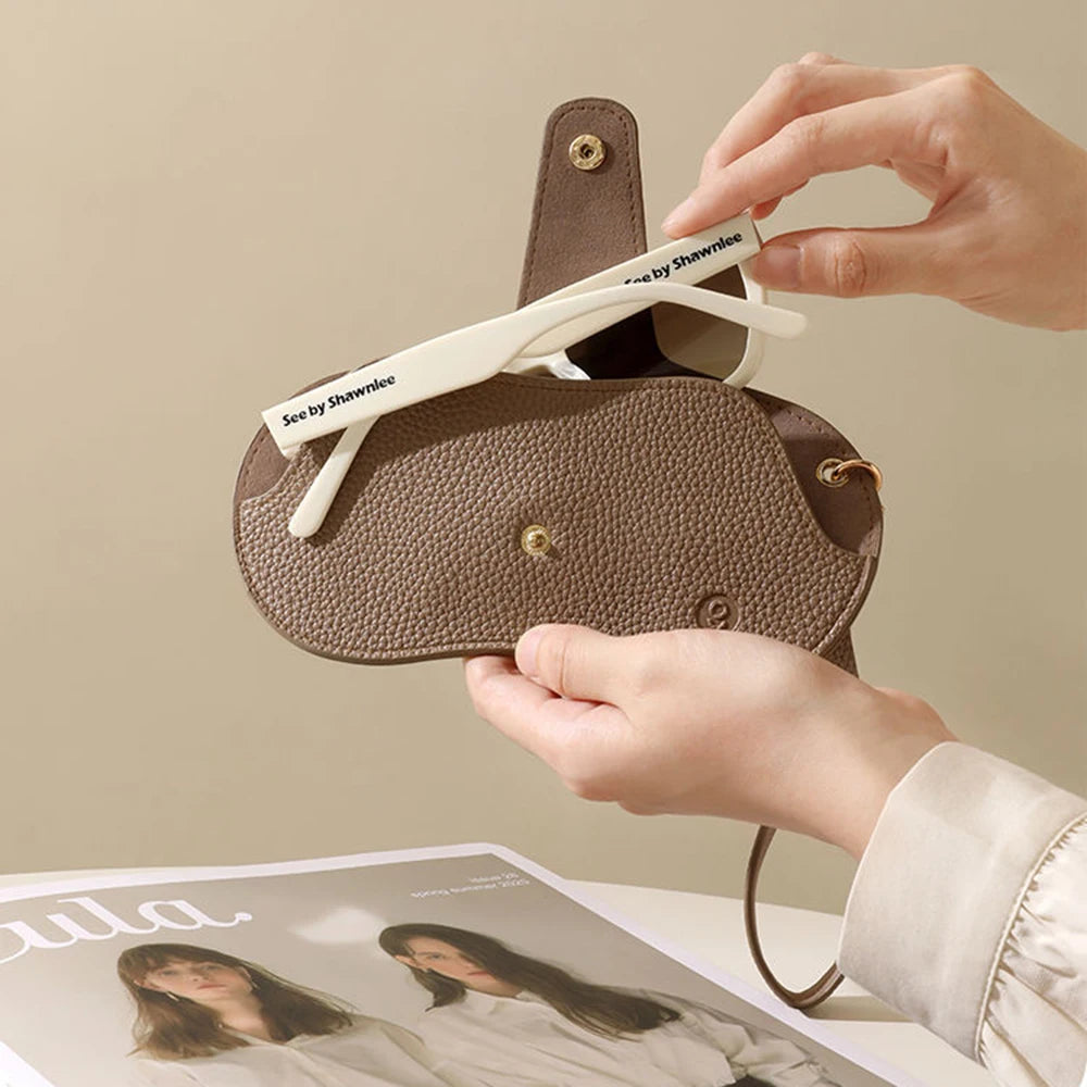Bolsa de gafas de cuero PU con patrón de lichi suave, estuche Retro para gafas de sol, estuche portátil con marco para miopía, almacenamiento Simple para gafas