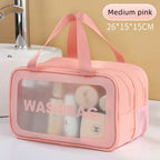 Bolsa de maquillaje de PU transparente doble con separación en seco y húmedo, bolsa de lavado portátil, bolsa de almacenamiento de cosméticos, artículos esenciales para viajes, fitness y natación