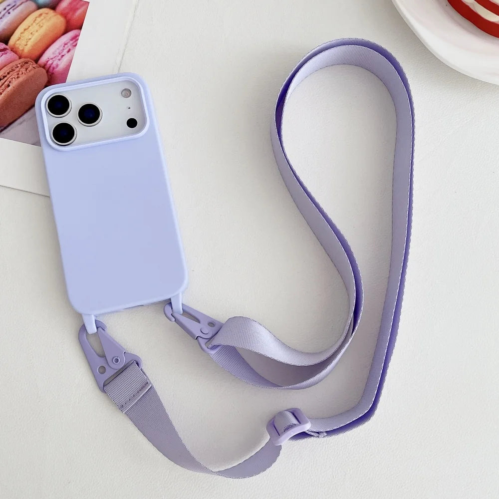 Funda de silicona mate con cordón y correa para collar cruzado para iPhone 17 16 15 14 Pro Max 11 12 13 XR X XS 8 Plus